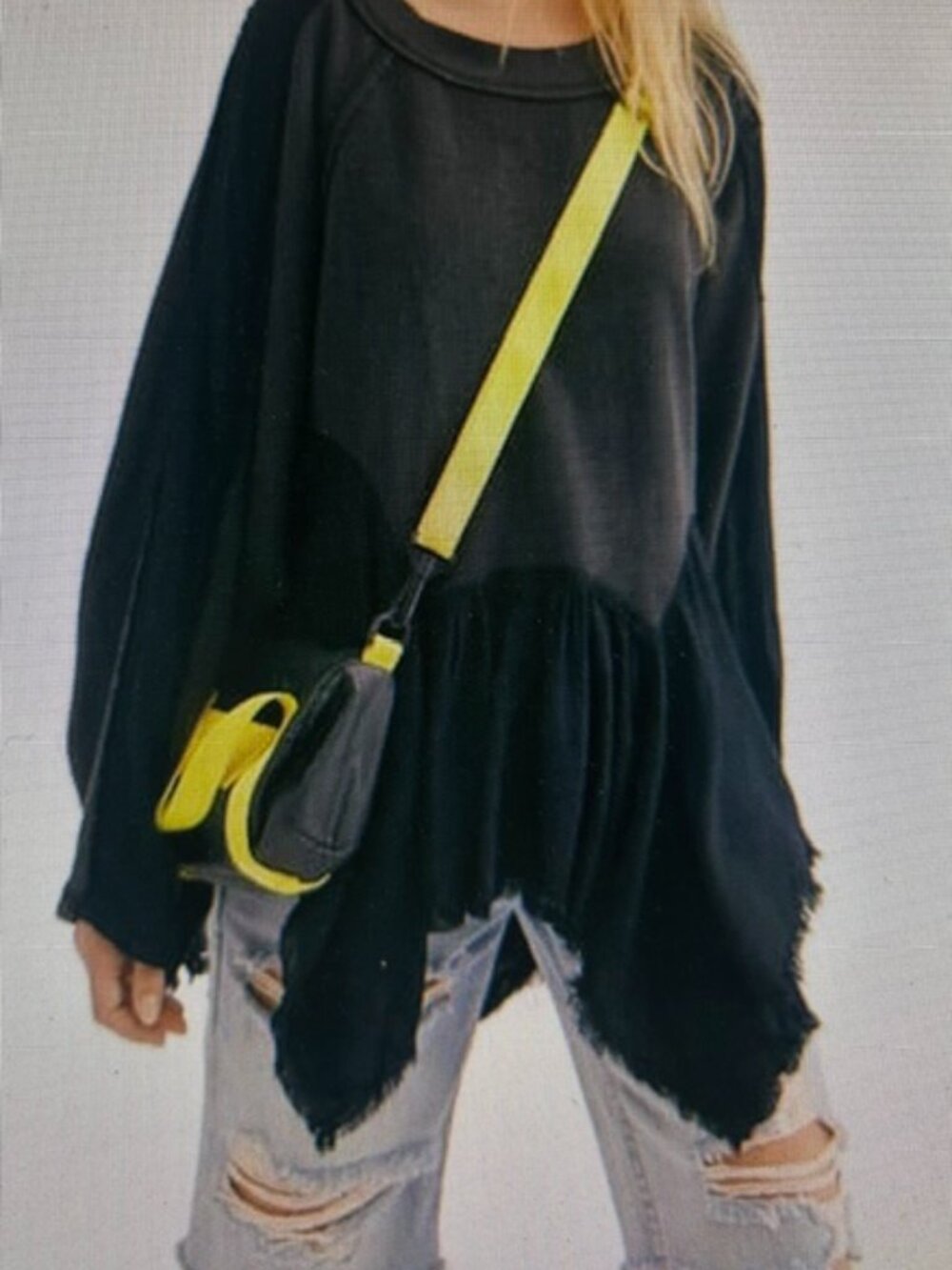Free People Charcoal Grey / Black "Black Combo" Gold Duster Pullover Sweater Top